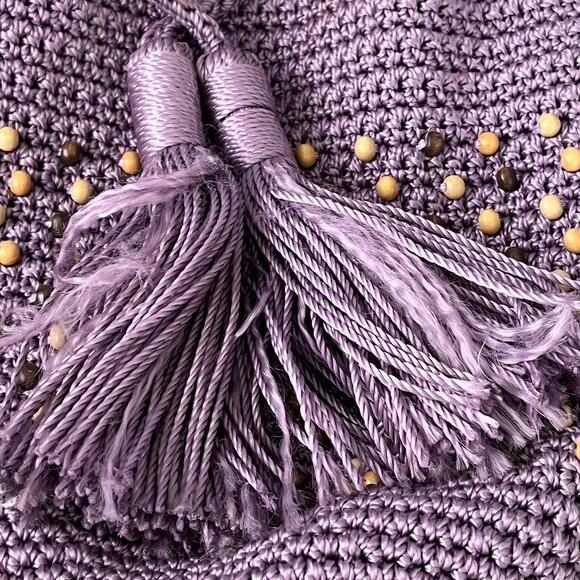 The SAK Back To Bali Beaded Hand Crochet Bucket Bag Crossbody Drawstring Purple - Picture 11 of 11